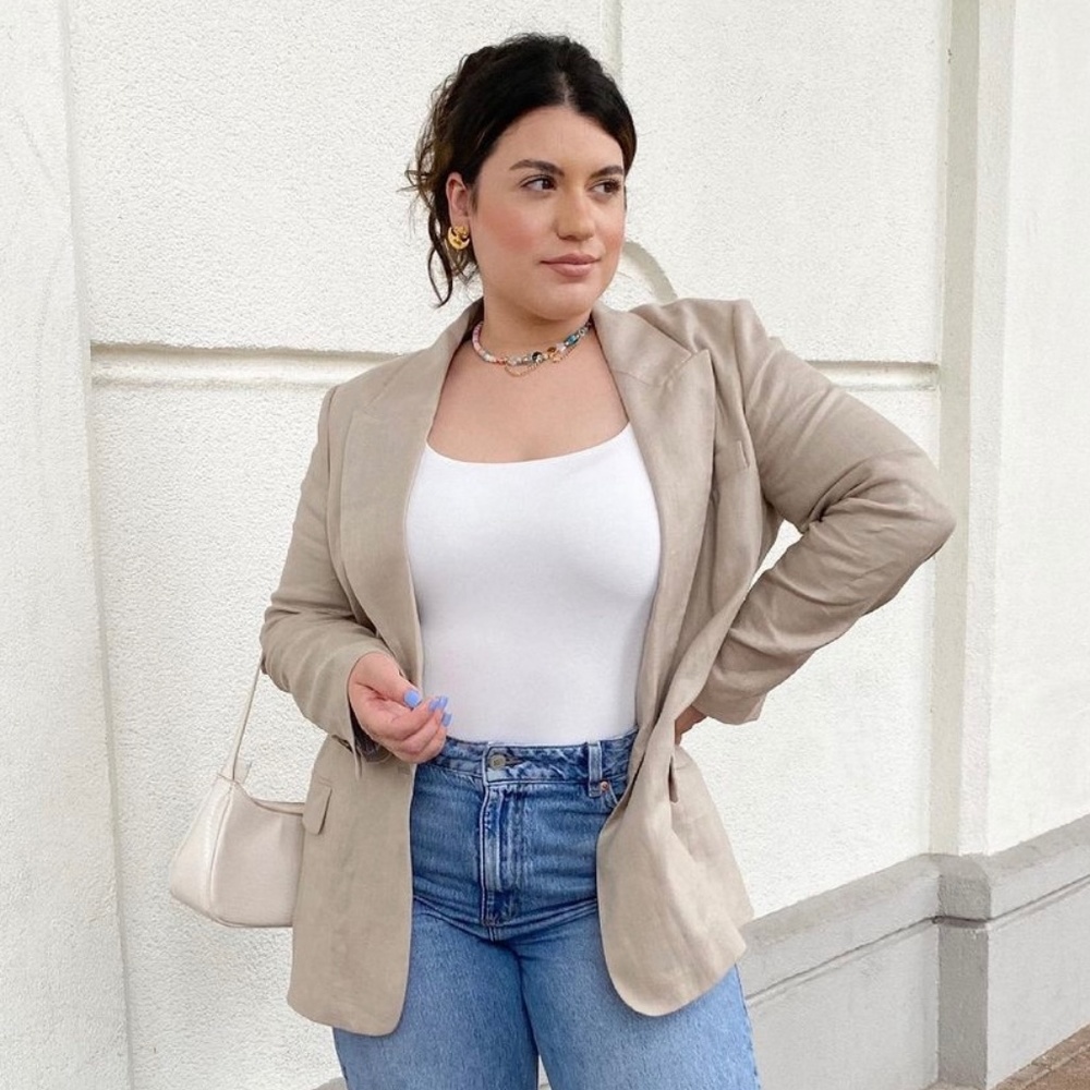 Zara Straight Cut Linen Blazer Light Mink L